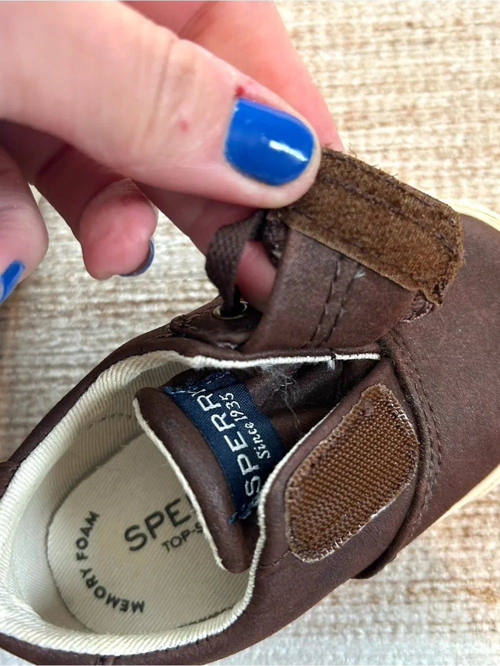 Sperry Striper II Crib Jr. Baby Kids Memory Foam Brown Shoes Sneakers
